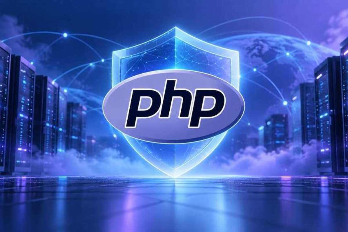 PHP security shield in a neon data centre